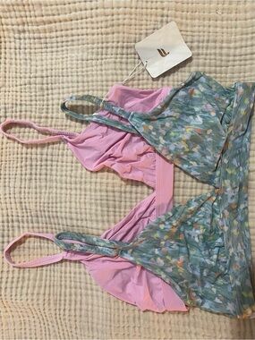 Fabletics Pink and Green Floral Bra Bundle